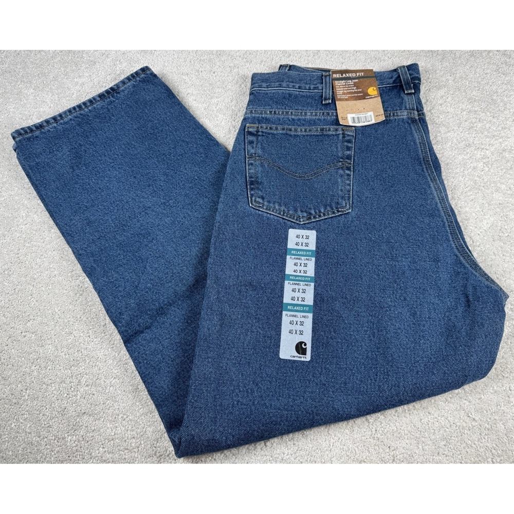 Carhartt Mens 40x32 Blue Jeans Relaxed Fit ~ Outdoor Work Flannel Lined B172 DST
